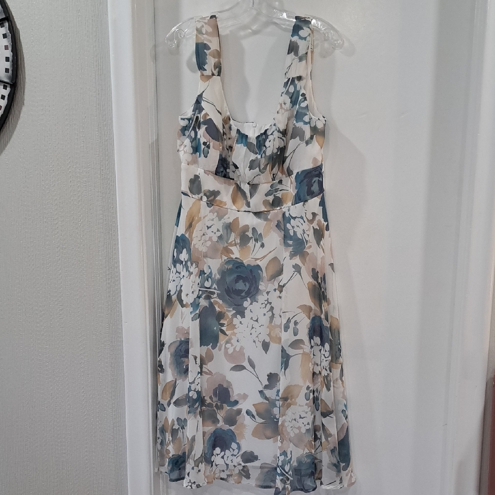 dressbarn Blue and Cream Floral Midi Dress